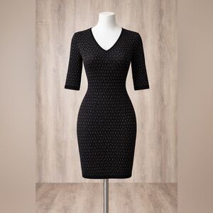 United Colors Of Benetton Black and Gray V-Neck Sweater Dress